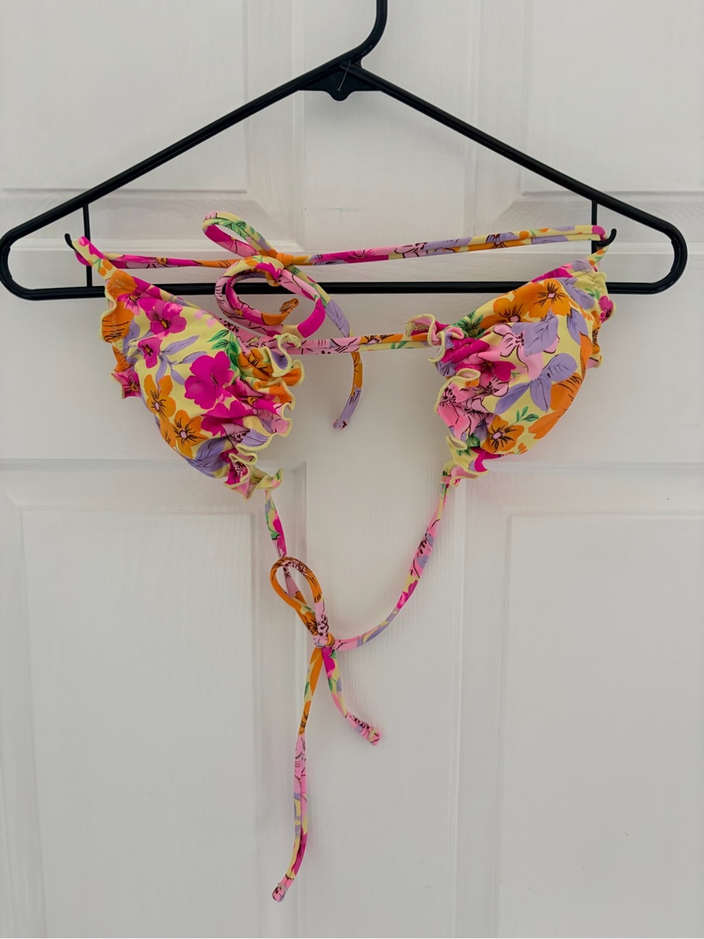 wild fable Girls Floral Ruffle Bikini Top - Pink, Yellow & Purple